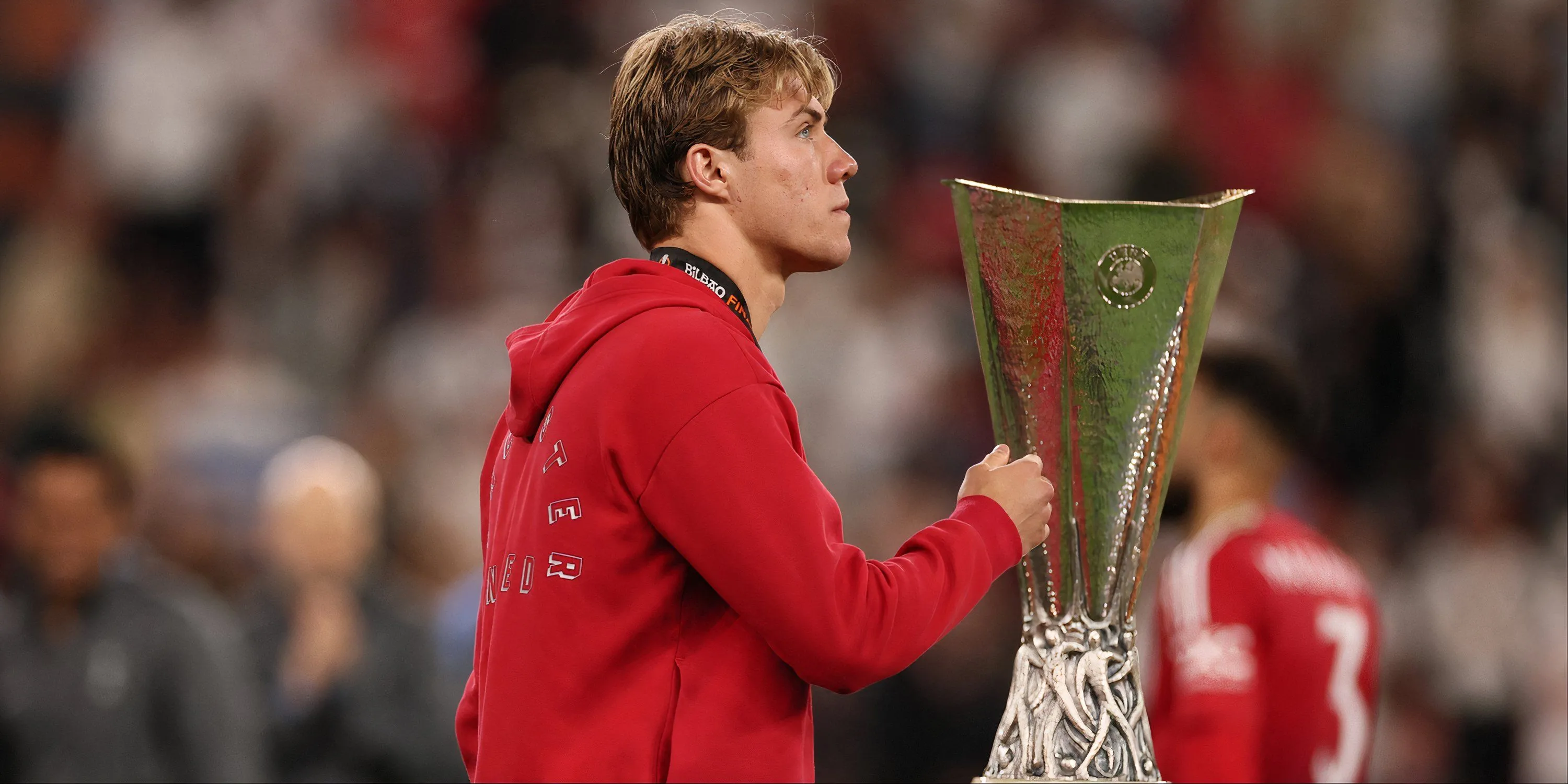 Rasmus Hojlund của Man Utd trong một trận đấu cúp châu Âu