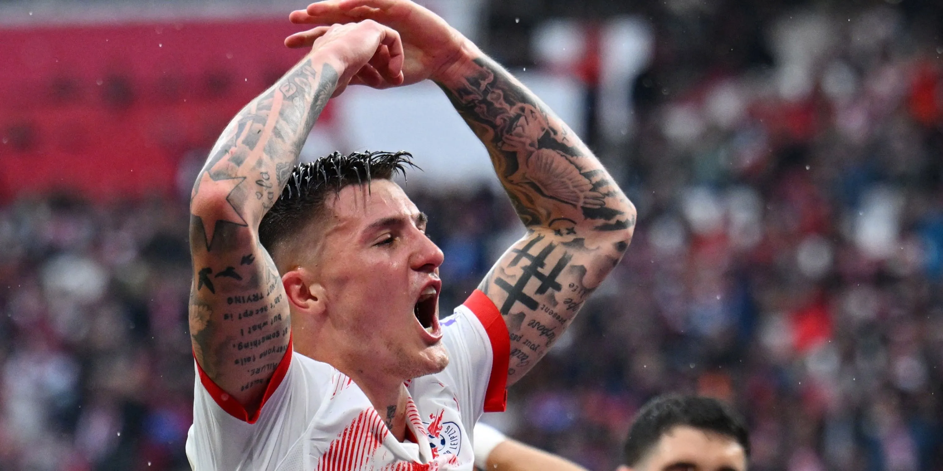 RB Leipzig của Benjamin Sesko đang ăn mừng bàn thắng