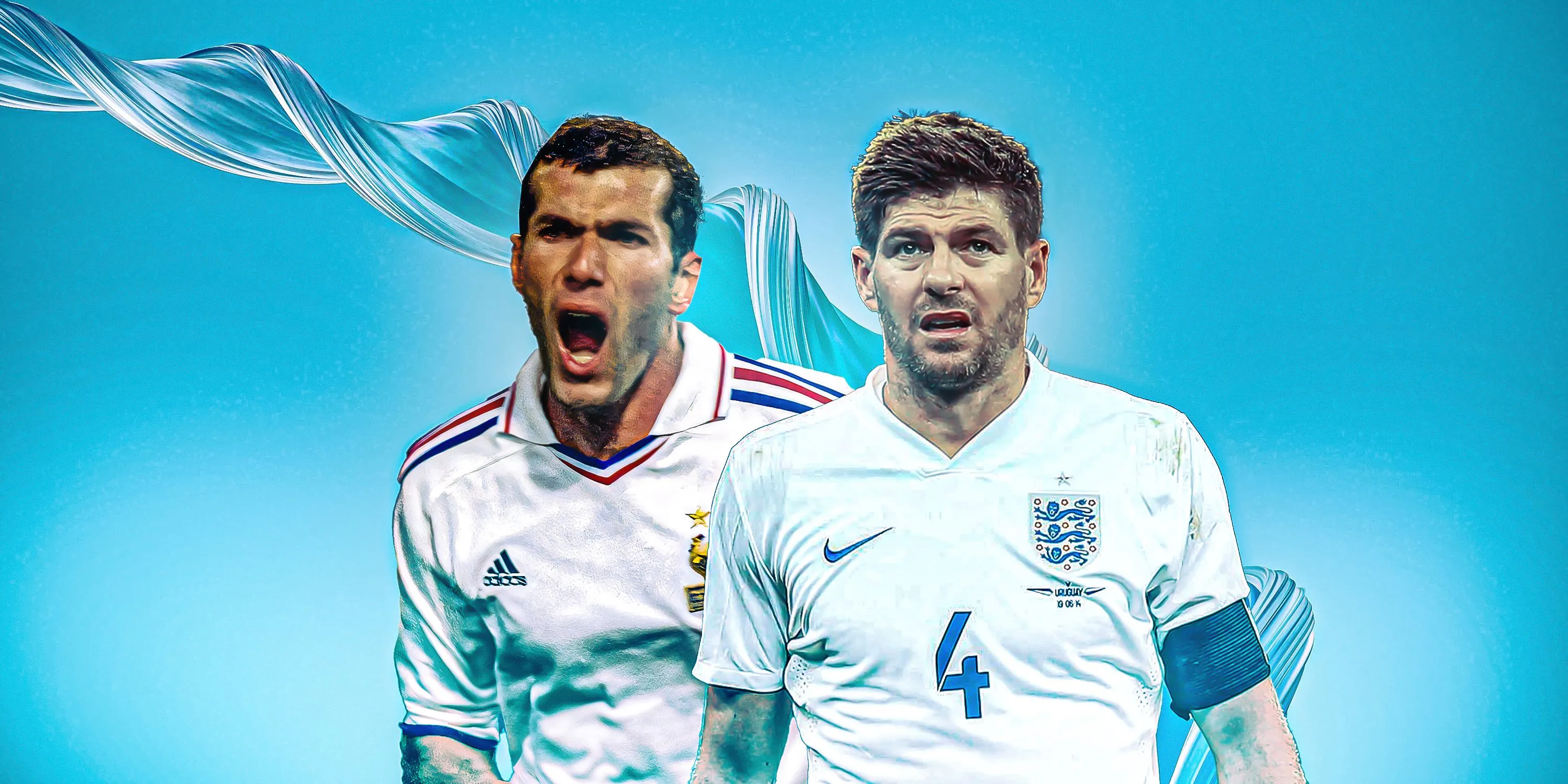 Zinedine Zidane và Steven Gerrard trong một trận đấu, thể hiện sự đối đầu giữa các tiền vệ huyền thoại