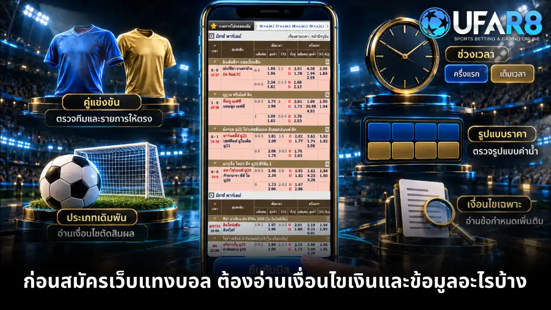 ภาพประกอบคู่แข่งขัน ประเภทเดิมพัน ช่วงเวลา และรูปแบบราคา